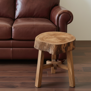 Rustic Live Edge Elm Wood Stool & Side Table