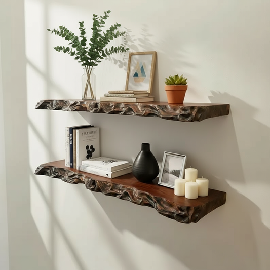 Rustic Live Edge Solid Wood Floating Shelf
