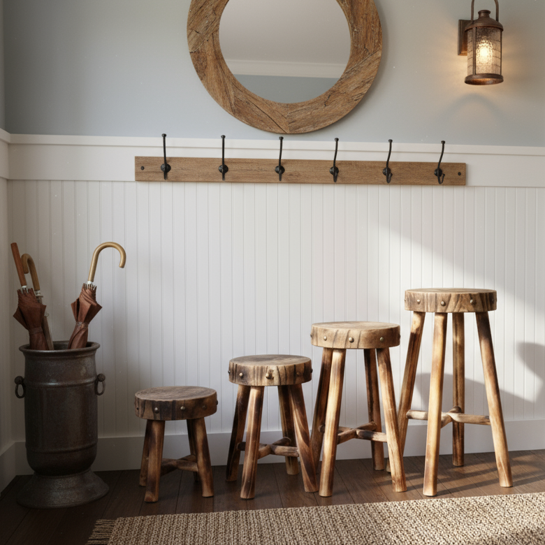 Rustic Solid Wood Stool – Multi-Purpose Accent & Plant Stand