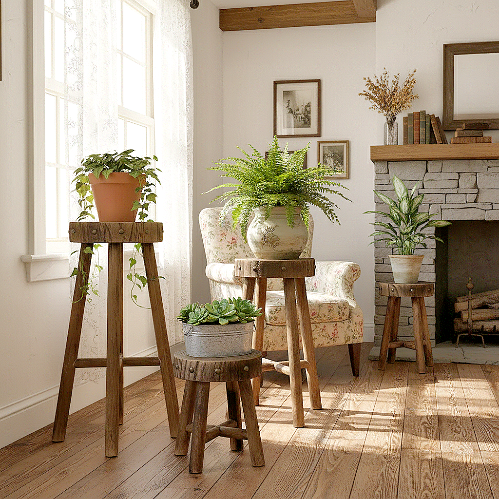 Rustic Solid Wood Stool – Multi-Purpose Accent & Plant Stand