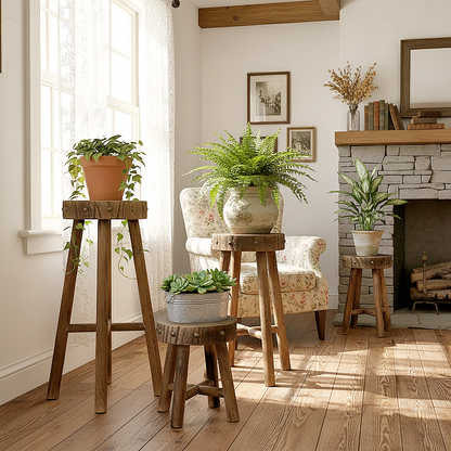 Rustic Solid Wood Stool – Multi-Purpose Accent & Plant Stand