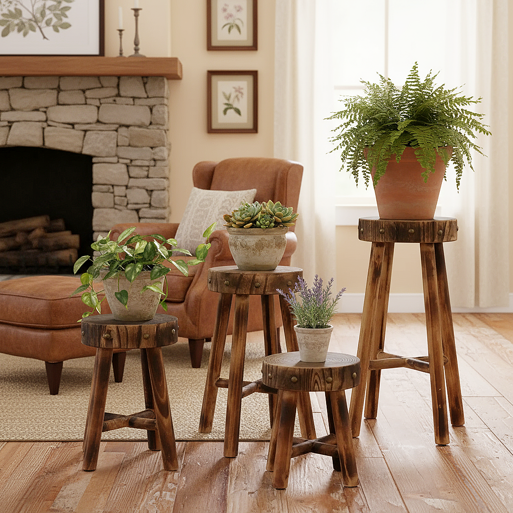 Rustic Solid Wood Stool – Multi-Purpose Accent & Plant Stand