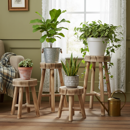 Rustic Solid Wood Stool – Multi-Purpose Accent & Plant Stand