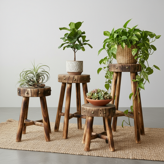 Rustic Solid Wood Stool – Multi-Purpose Accent & Plant Stand
