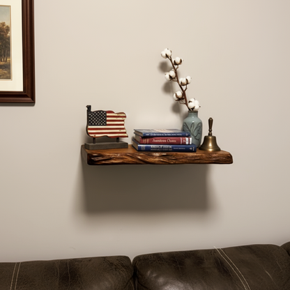 Rustic Hand-Carved Live Edge Solid Wood Floating Shelf