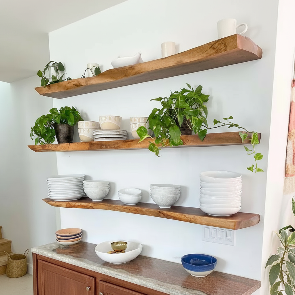 Live Edge Solid Wood Floating Shelf