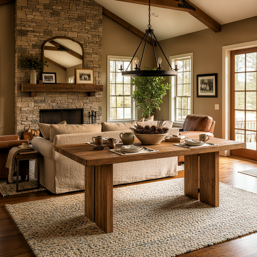 Solid Elm Wood Dining Table | Rustic Pedestal Dining Table