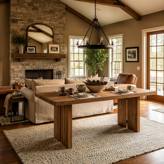 Solid Elm Wood Dining Table | Rustic Pedestal Dining Table