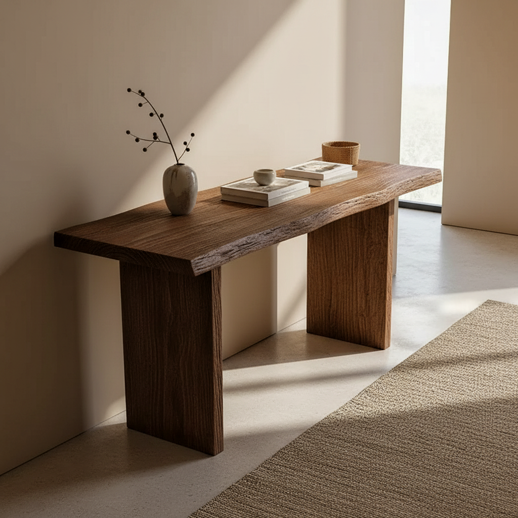 Rustic Solid Wood Entryway Table / Console Table – Natural Live Edge Design