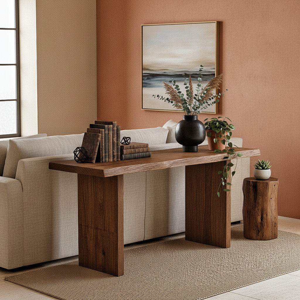 Rustic Solid Wood Entryway Table / Console Table – Natural Live Edge Design