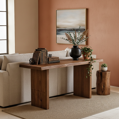 Rustic Solid Wood Entryway Table / Console Table – Natural Live Edge Design