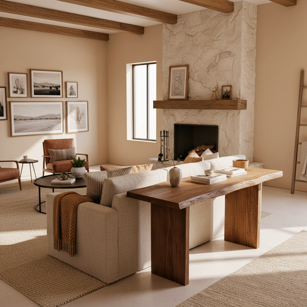 Rustic Solid Wood Entryway Table / Console Table – Natural Live Edge Design