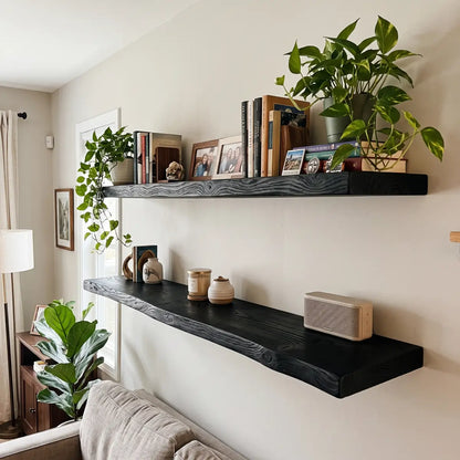 Live Edge Solid Wood Floating Shelf with Hidden Bracket
