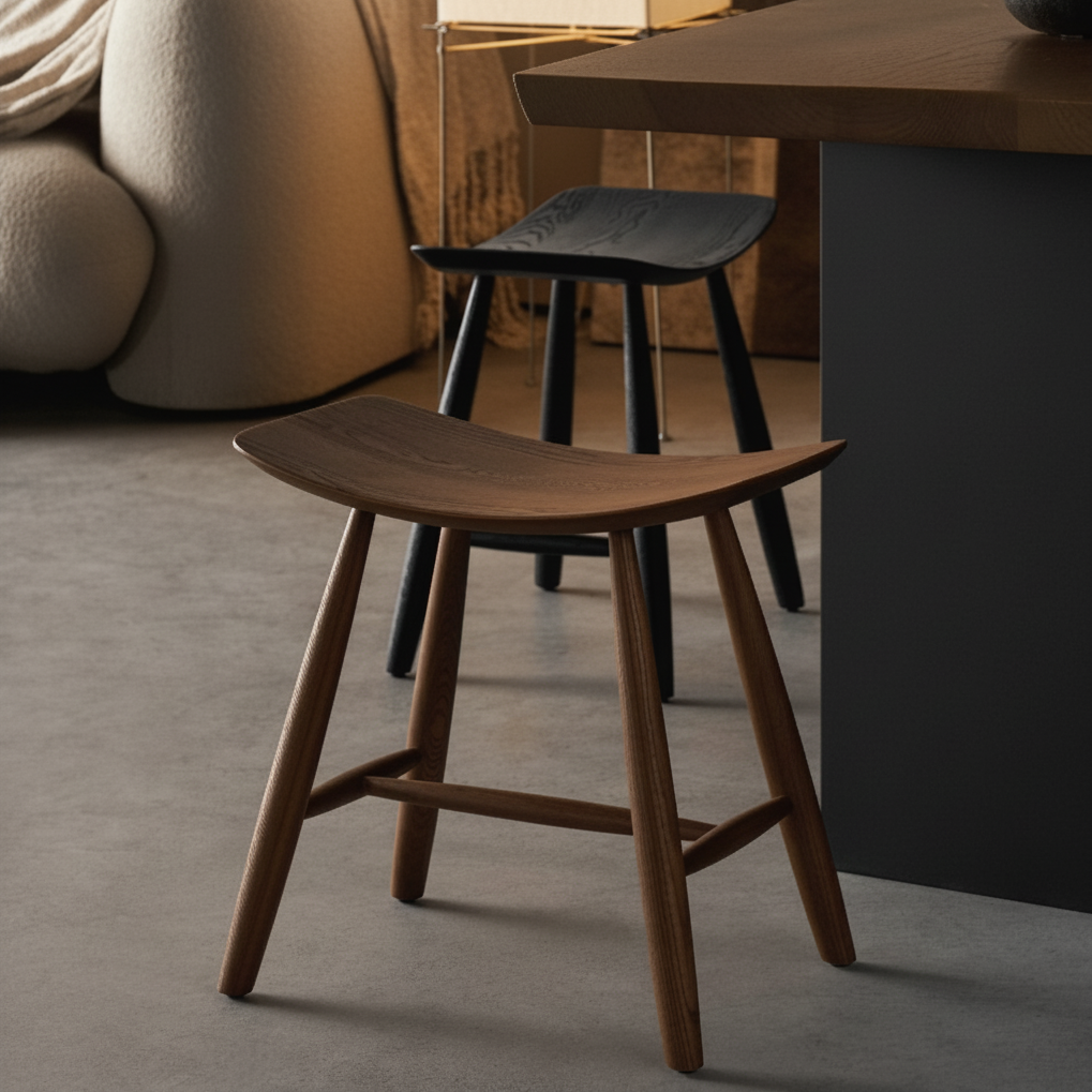 Solid Ash Wood Saddle Stool