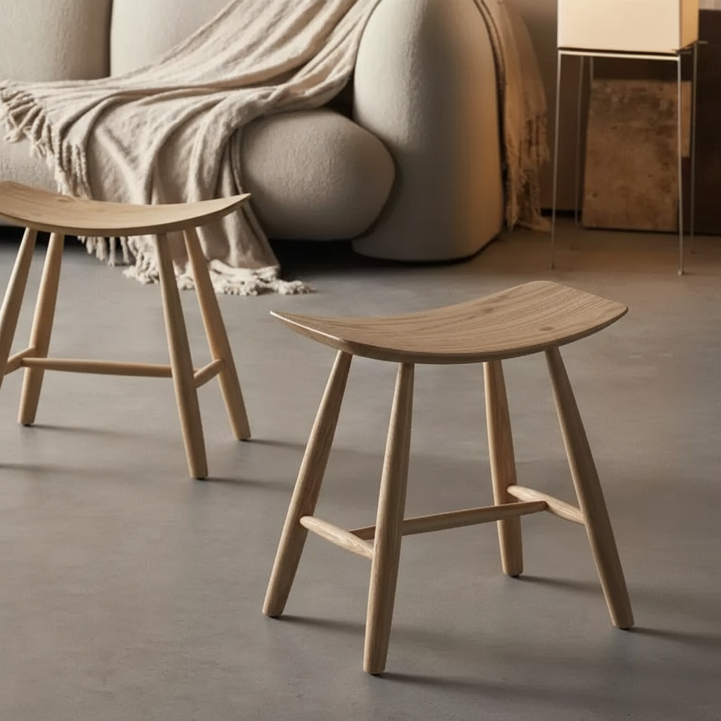 Solid Ash Wood Saddle Stool