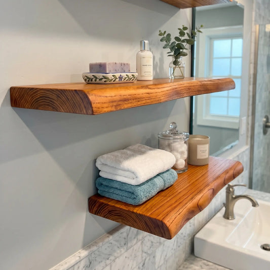 Solid Wood Floating Shelf – Honey Brown Wall Shelf with Soft Organic Edge