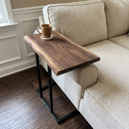 Solid Wood Live Edge C-Shaped Sofa Side Table