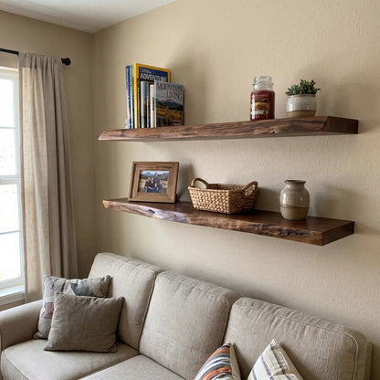 Live Edge Solid Wood Floating Shelf