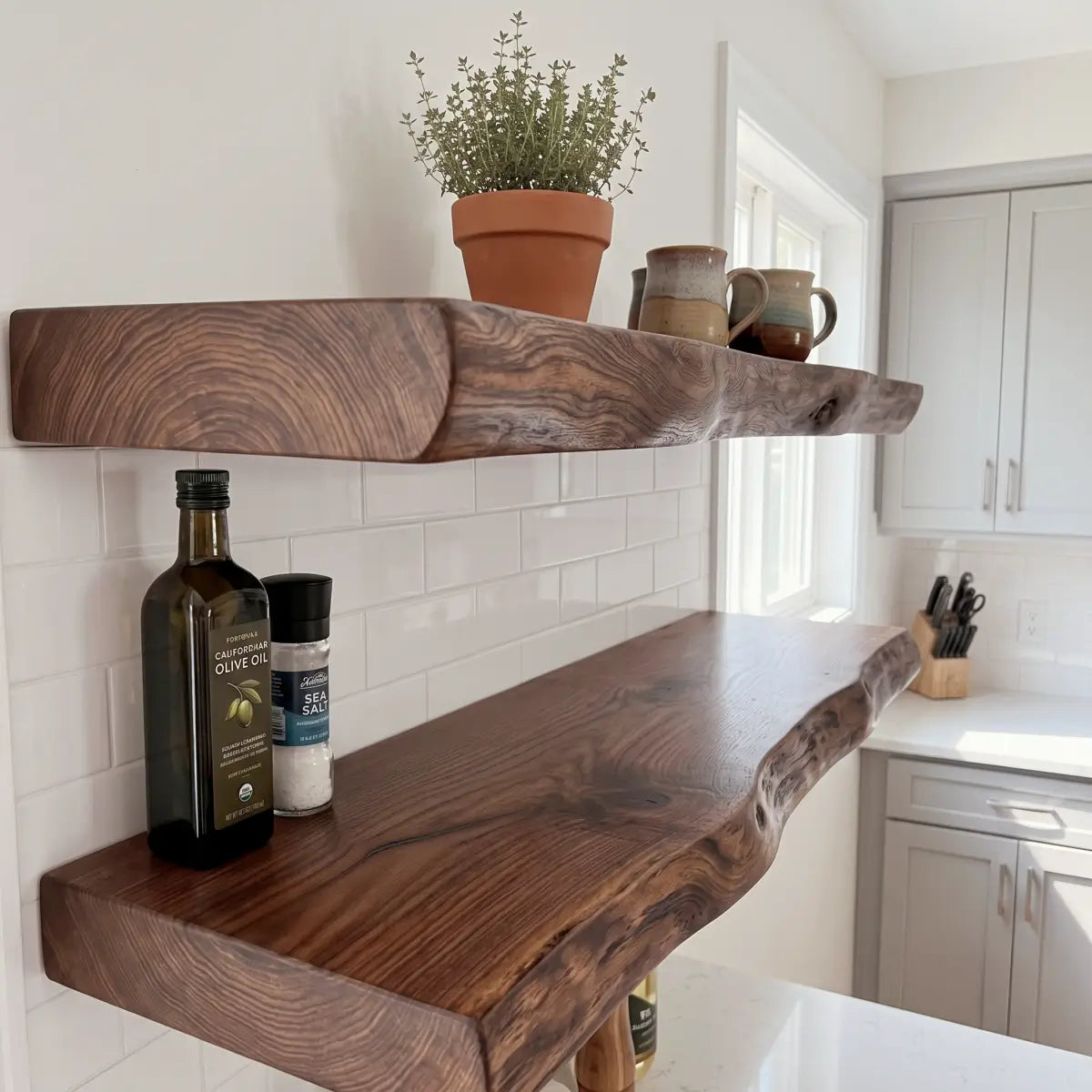 Live Edge Solid Wood Floating Shelf
