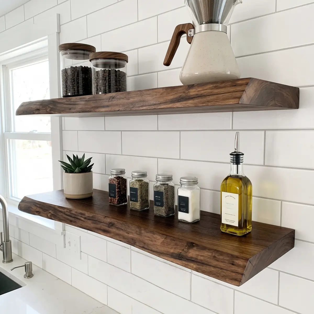 Live Edge Solid Wood Floating Shelf