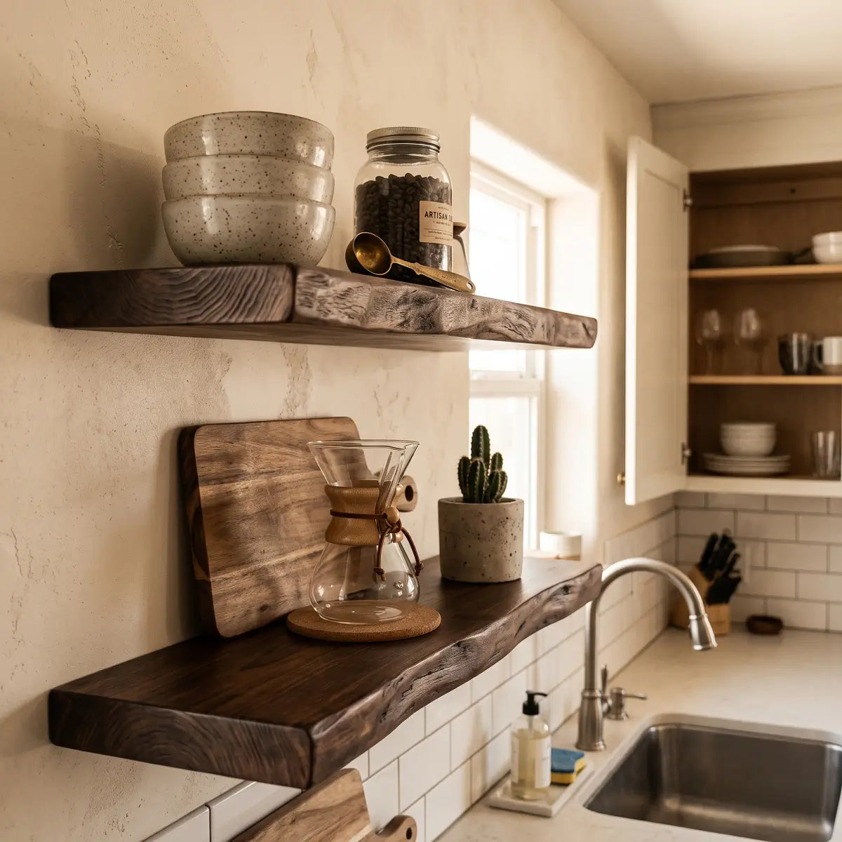 Live Edge Solid Wood Floating Shelf