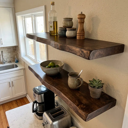 Live Edge Solid Wood Floating Shelf