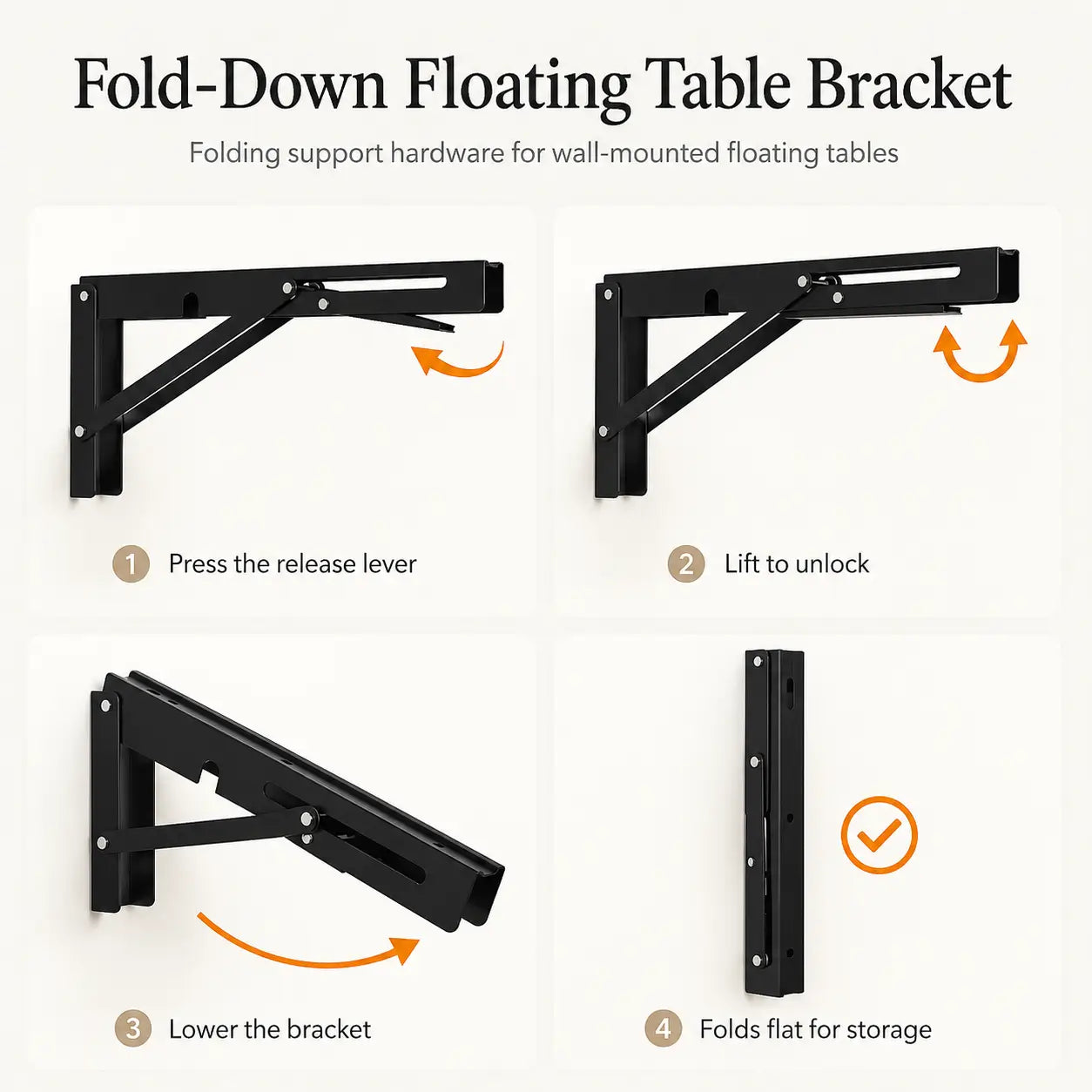 Live Edge Wall-Mounted Folding Table, Solid Wood Floating Desk for Small Spaces