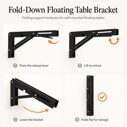 Live Edge Wall-Mounted Folding Table, Solid Wood Floating Desk for Small Spaces