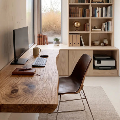 Live Edge Wall-Mounted Folding Table, Solid Wood Floating Desk for Small Spaces