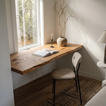 Live Edge Wall-Mounted Folding Table, Solid Wood Floating Desk for Small Spaces