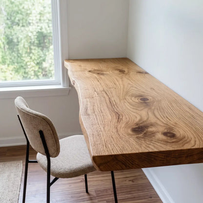 Live Edge Wall-Mounted Folding Table, Solid Wood Floating Desk for Small Spaces