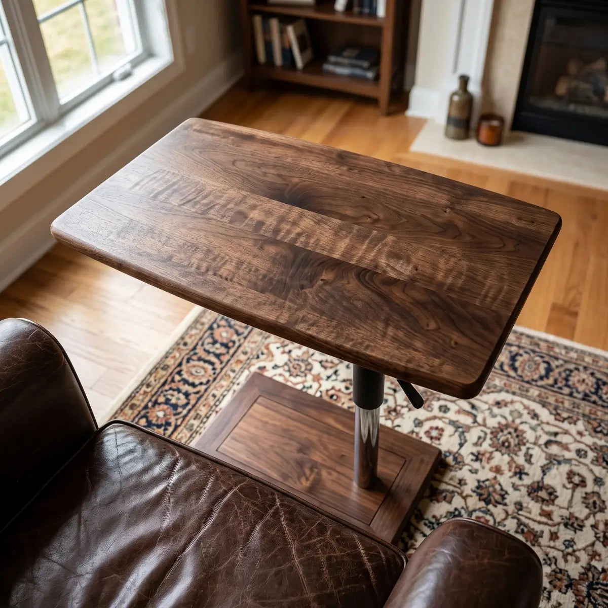 Adjustable solid wood laptop side table with rounded tabletop