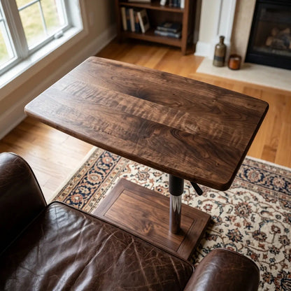 Adjustable solid wood laptop side table with rounded tabletop