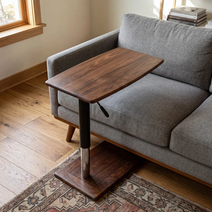 Solid wood sofa side table with gas-lift height adjustment