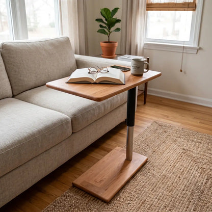 Solid wood sofa side table for laptop, reading, drinks and books