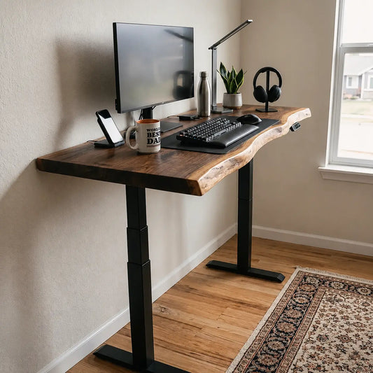 Live Edge Solid Wood Electric Standing Desk with Adjustable Height