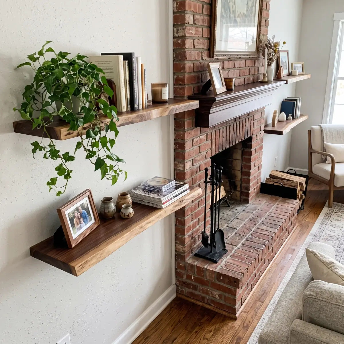 Live Edge Solid Wood Floating Shelf with Hidden Bracket