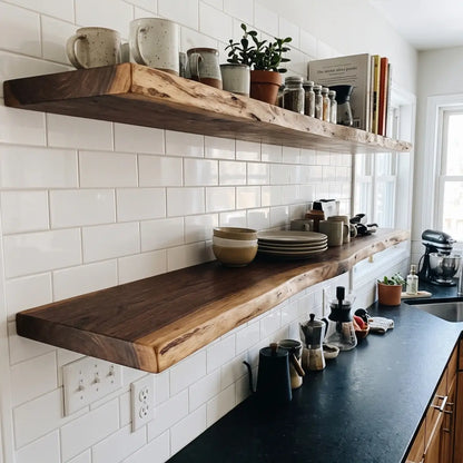 Live Edge Solid Wood Floating Shelf with Hidden Bracket