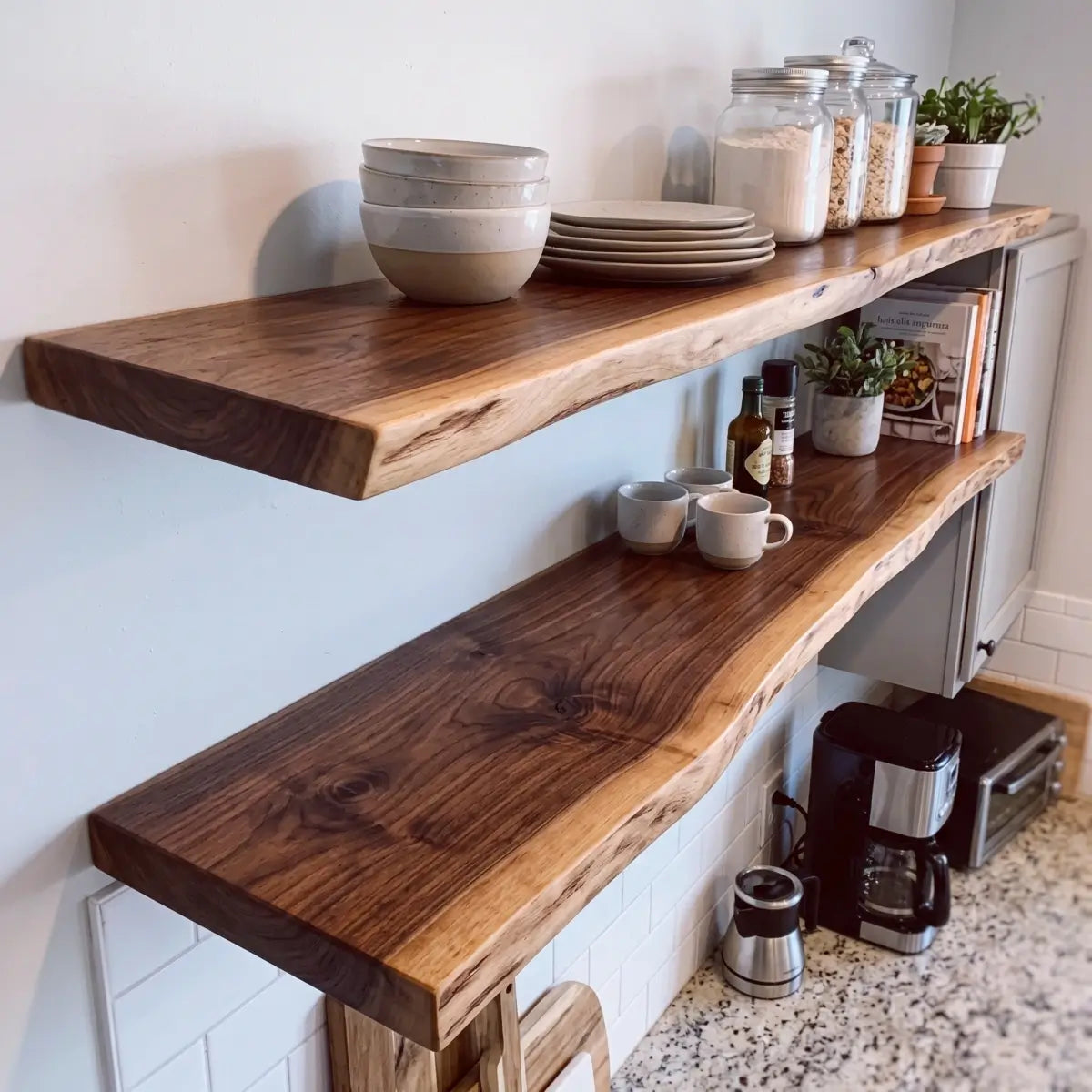 Live Edge Solid Wood Floating Shelf with Hidden Bracket