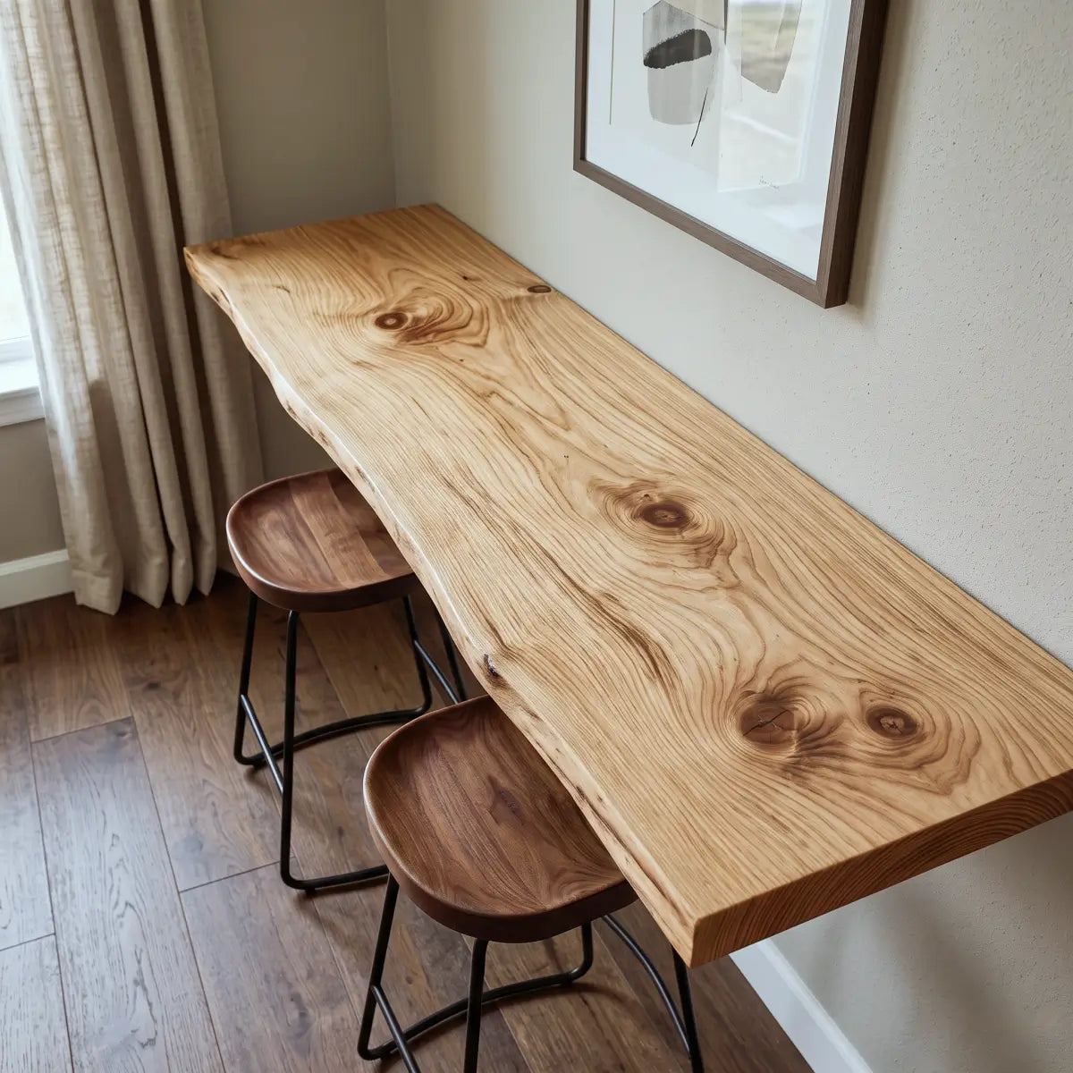 Live Edge Wall-Mounted Folding Table, Solid Wood Floating Desk for Small Spaces