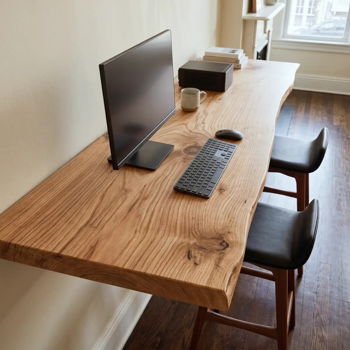 Live Edge Wall-Mounted Folding Table, Solid Wood Floating Desk for Small Spaces
