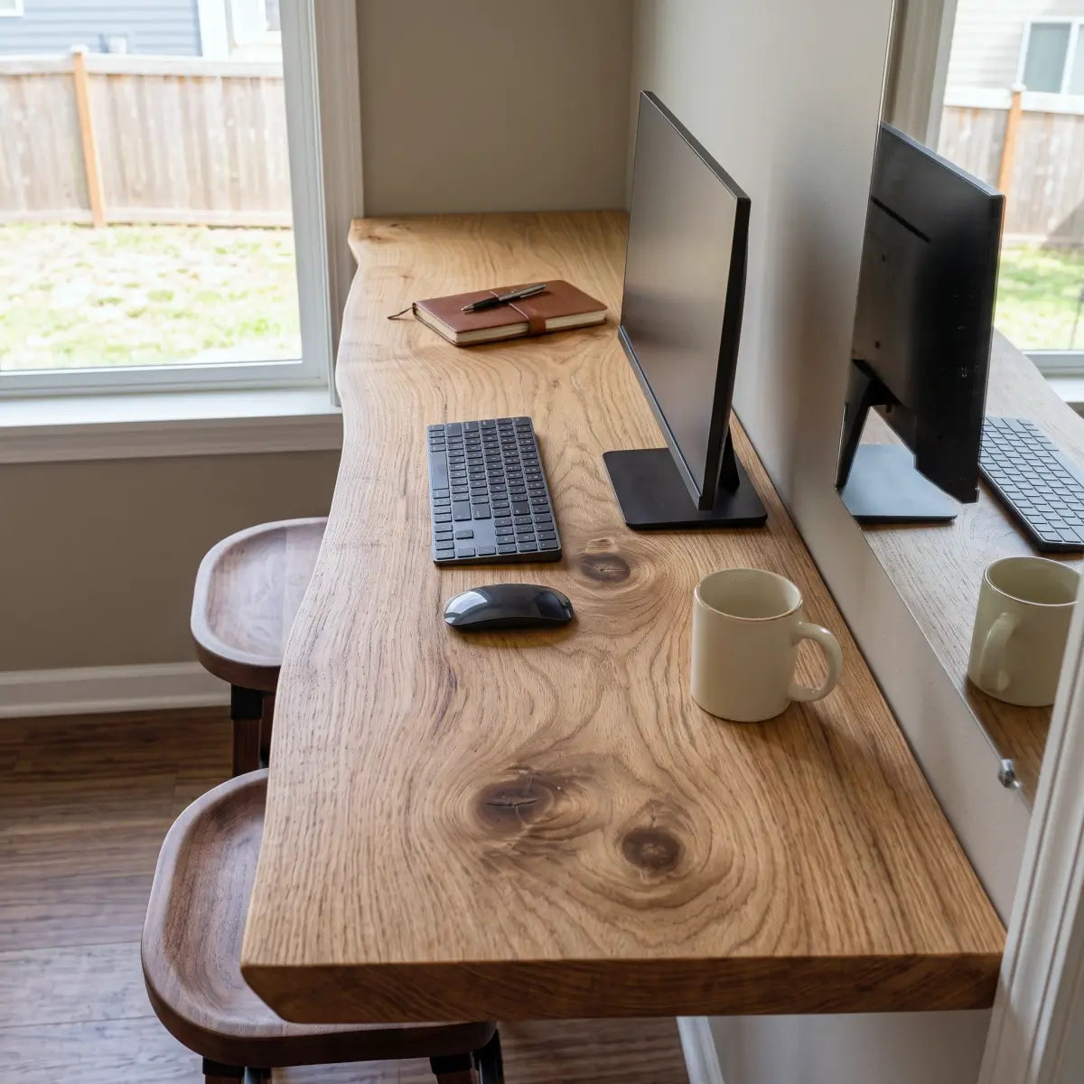 Live Edge Wall-Mounted Folding Table, Solid Wood Floating Desk for Small Spaces