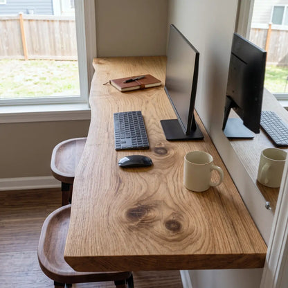 Live Edge Wall-Mounted Folding Table, Solid Wood Floating Desk for Small Spaces