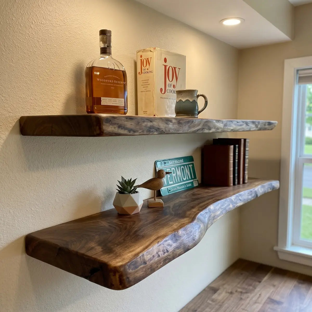 Live Edge Solid Wood Floating Shelf