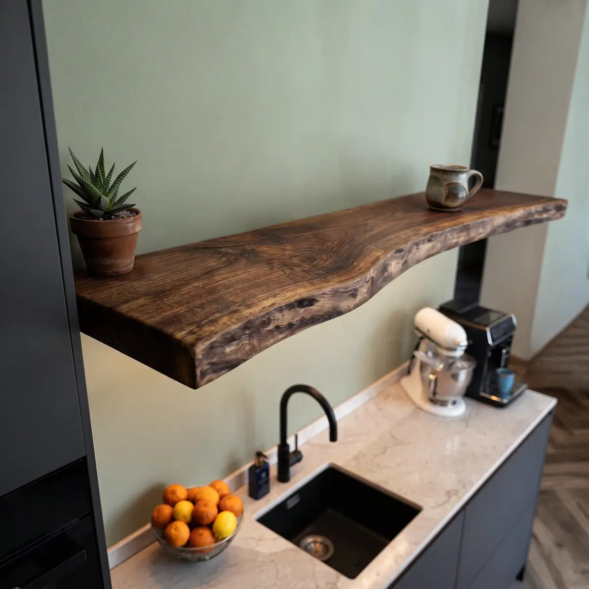 Live Edge Solid Wood Floating Shelf