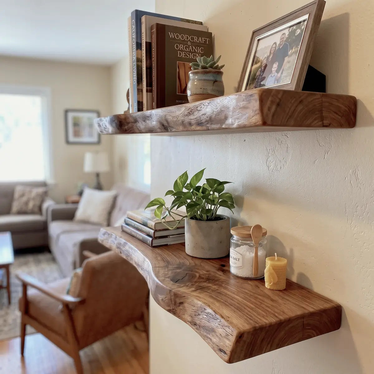 Live Edge Solid Wood Floating Shelf