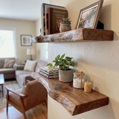 Live Edge Solid Wood Floating Shelf