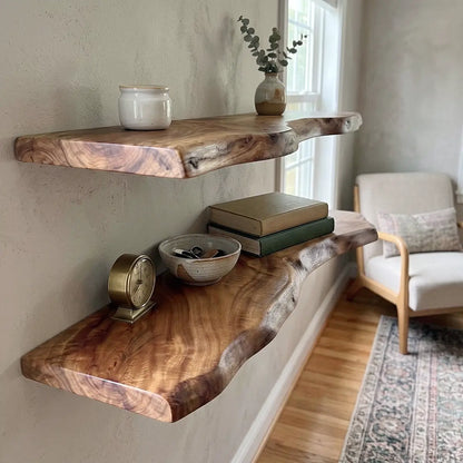 Live Edge Solid Wood Floating Shelf