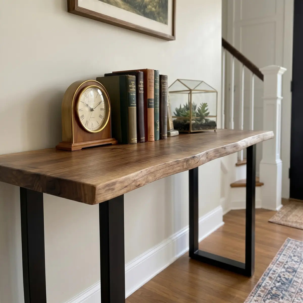 Live Edge Console Table | Solid Wood Entryway Table with Steel Legs