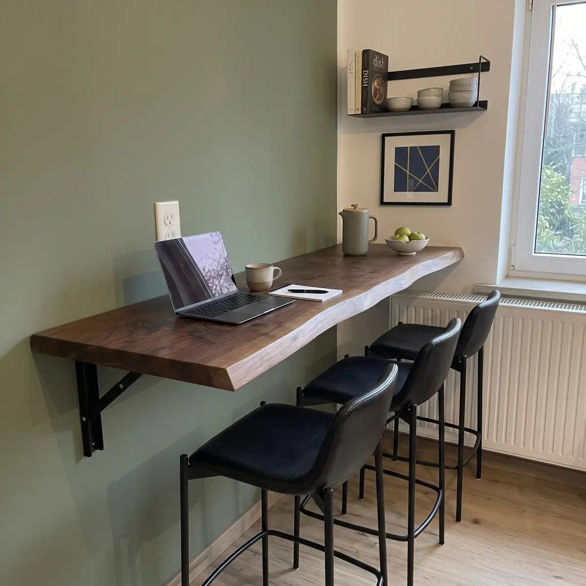 Live Edge Wall-Mounted Folding Table, Solid Wood Floating Desk for Small Spaces